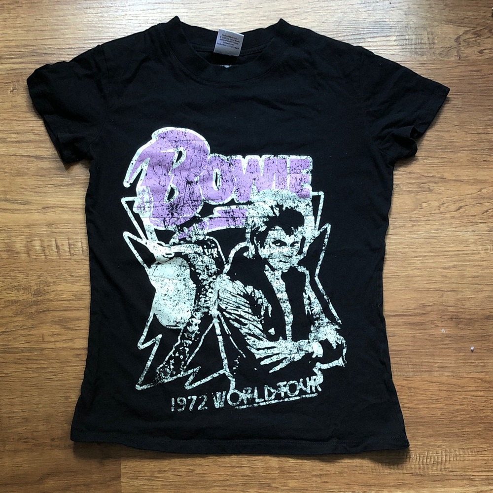Cotton On Black Graphic Tee with Purple and White Design